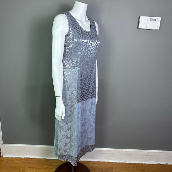 Citron Santa Monica dress small long silver metallic India damask laganlook - Picture 3 of 13